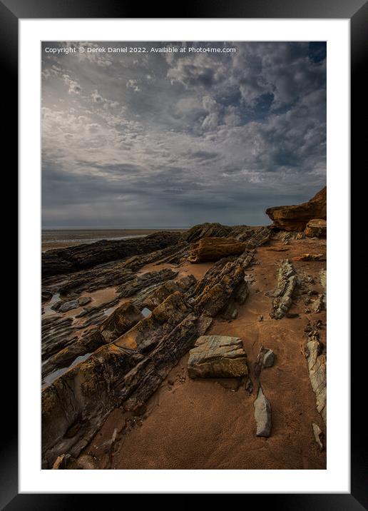 Rocks on Saunton Sands (darker version) Framed Mounted Print by Derek Daniel