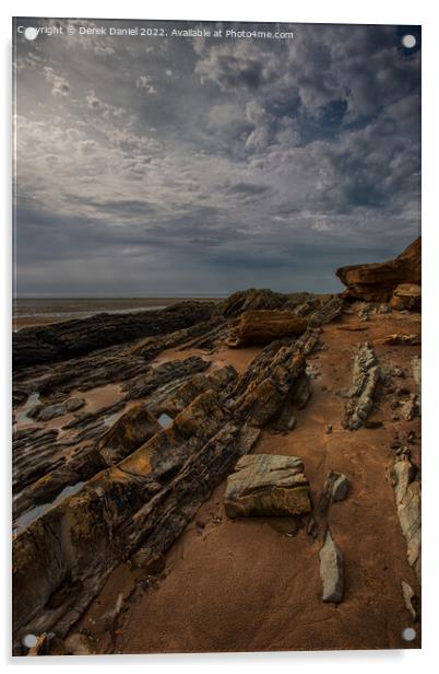 Rocks on Saunton Sands (darker version) Acrylic by Derek Daniel