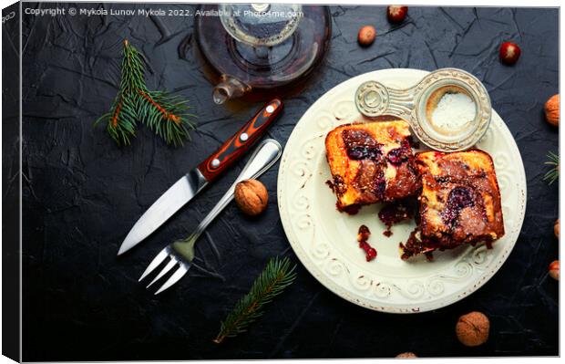 Marble cake with cherries and tea Canvas Print by Mykola Lunov Mykola