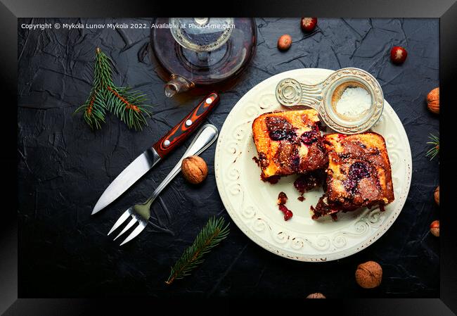 Marble cake with cherries and tea Framed Print by Mykola Lunov Mykola