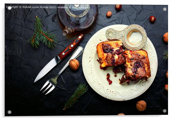 Marble cake with cherries and tea Acrylic by Mykola Lunov Mykola