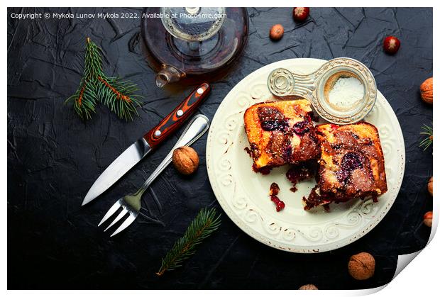 Marble cake with cherries and tea Print by Mykola Lunov Mykola