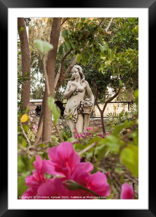Statue in Spanish Garden Framed Mounted Print by Christine Kerioak