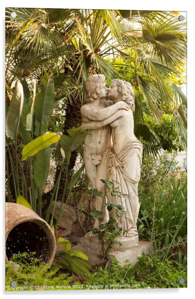 Statue of Lovers Kissing in Garden Acrylic by Christine Kerioak