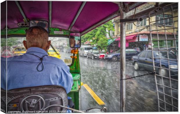Bangkok Tuk Tuk in the Rain Canvas Print by Edward Kilmartin