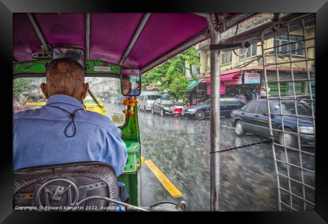 Bangkok Tuk Tuk in the Rain Framed Print by Edward Kilmartin