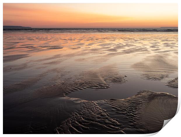 Beautiful sunset afterglow at Westward Ho  Print by Tony Twyman