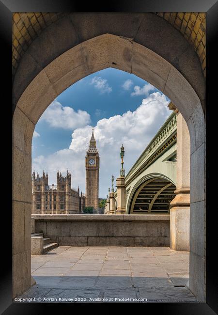 Elizabeth Tower and Westminster Bride from the South Bank of the river Thames. Framed Print by Adrian Rowley