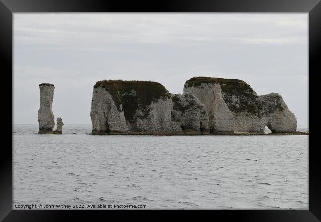 Old Harry rocks Framed Print by John Withey