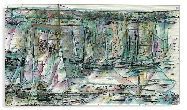 Sailboats Serenity at Menorca Harbor Acrylic by Deanne Flouton