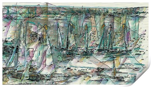 Sailboats Serenity at Menorca Harbor Print by Deanne Flouton