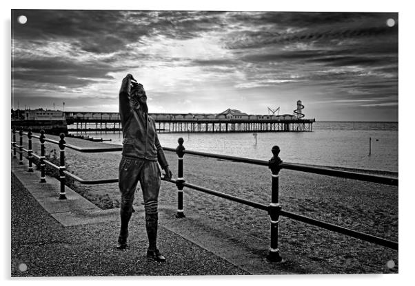 Amy Johnson Statue and Pier at Herne Bay Acrylic by Darren Galpin