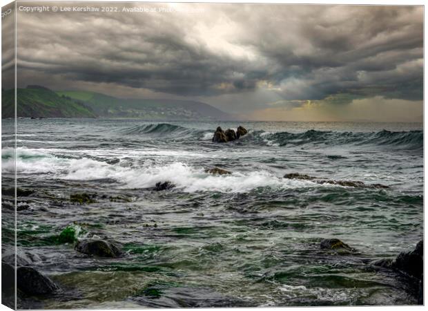 "Ethereal Symphony: Waves Dance on Plaidy Beach" Canvas Print by Lee Kershaw