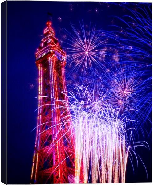Blackpool Tower Fireworks  Canvas Print by Victor Burnside