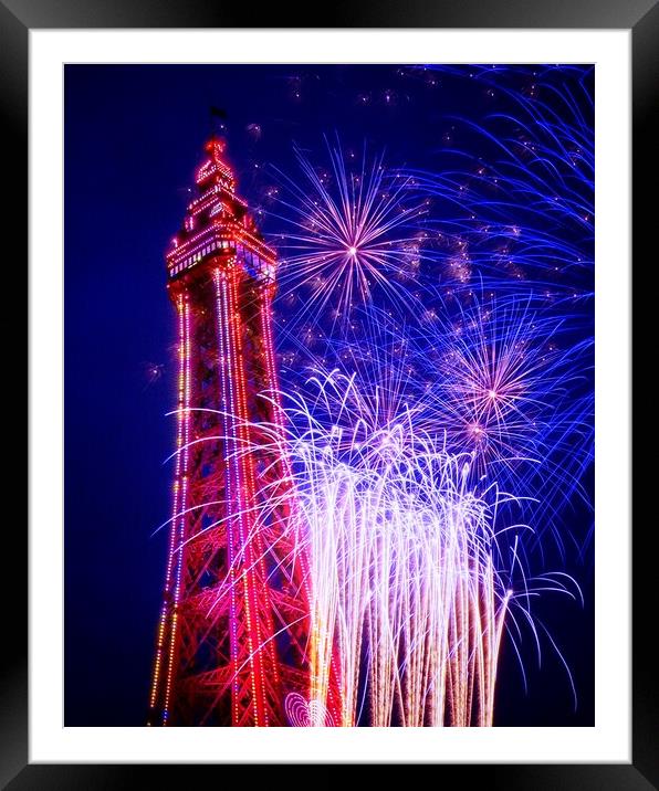 Blackpool Tower Fireworks  Framed Mounted Print by Victor Burnside