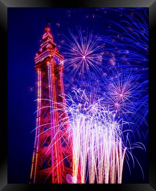 Blackpool Tower Fireworks  Framed Print by Victor Burnside