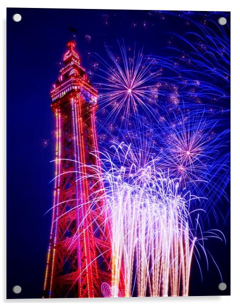 Blackpool Tower Fireworks  Acrylic by Victor Burnside