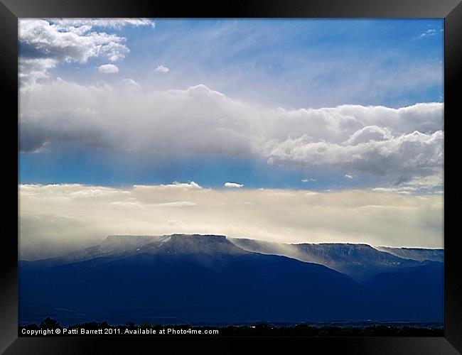 Storm mountain blue and white Framed Print by Patti Barrett