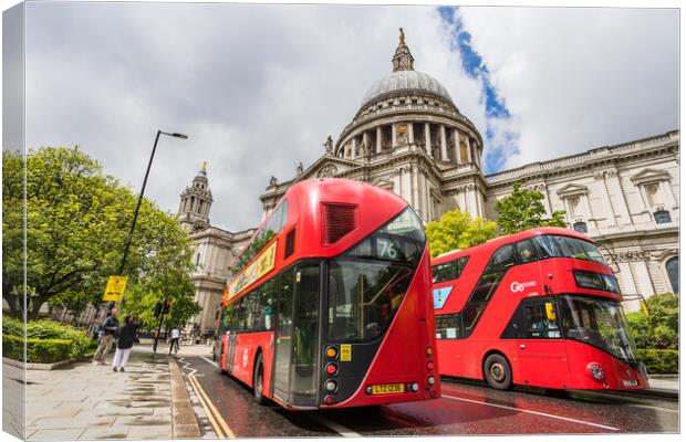 London buses in front of St Pauls Cathedral Canvas Print by Jason Wells