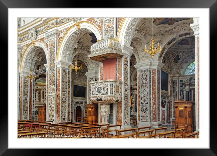 Pulpit and Side Aisle - Palermo Framed Mounted Print by Laszlo Konya