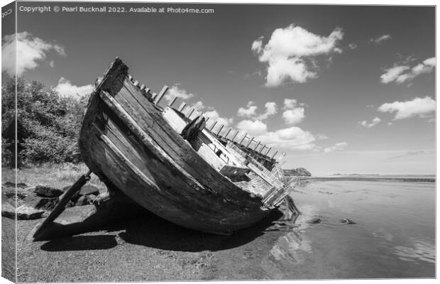 Traeth Dulas Ship Wreck Anglesey in Monochrome Canvas Print by Pearl Bucknall