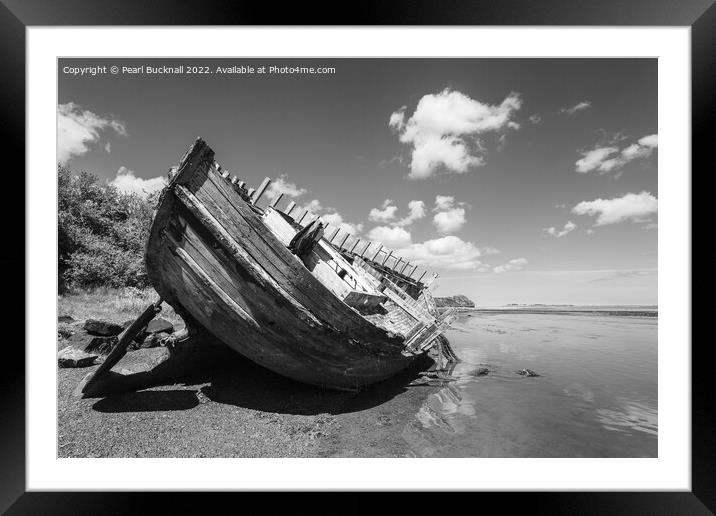 Traeth Dulas Ship Wreck Anglesey in Monochrome Framed Mounted Print by Pearl Bucknall