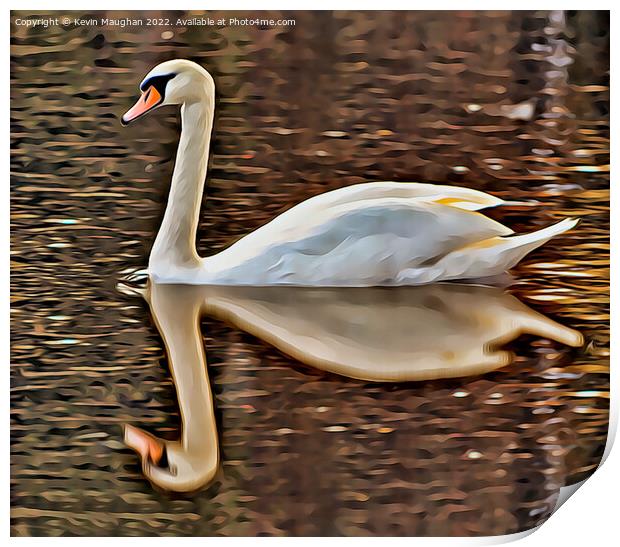Swan Reflection (Digital Art) Print by Kevin Maughan