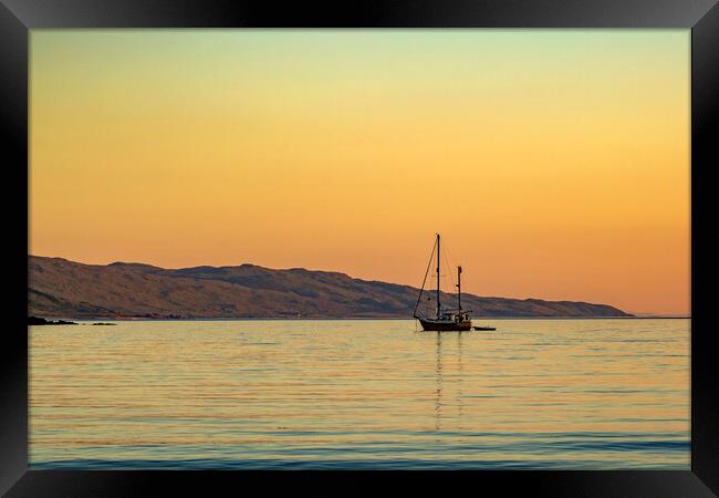 Sailboat at Sunset Framed Print by Derek Beattie