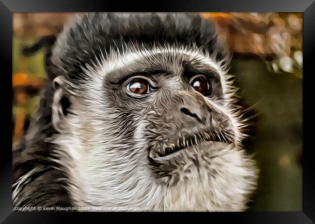 Majestic Colobus Monkey in a Digital Art Masterpie Framed Print by Kevin Maughan
