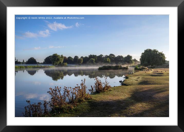 Hovering mist over the ponds Framed Mounted Print by Kevin White