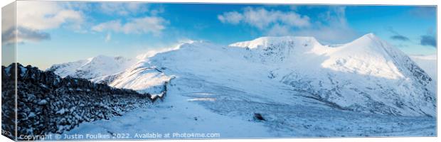 Striding Edge, Helvellyn and Catstye Cam panorama Canvas Print by Justin Foulkes