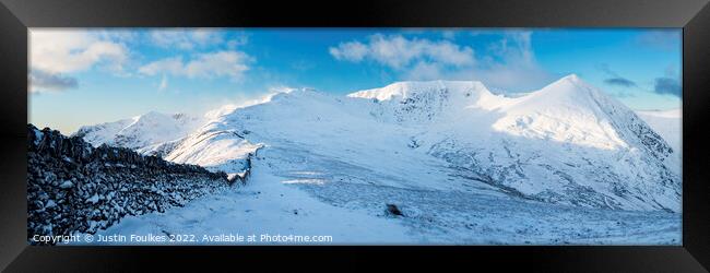 Striding Edge, Helvellyn and Catstye Cam panorama Framed Print by Justin Foulkes
