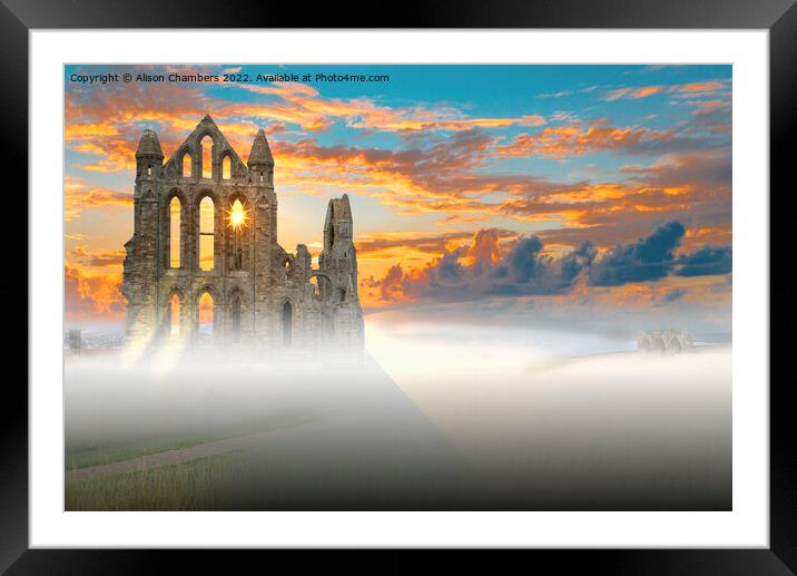 Evening Mist at Whitby Abbey  Framed Mounted Print by Alison Chambers