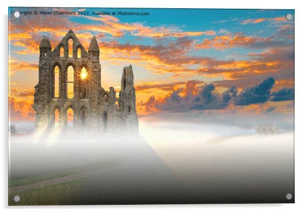 Evening Mist at Whitby Abbey  Acrylic by Alison Chambers