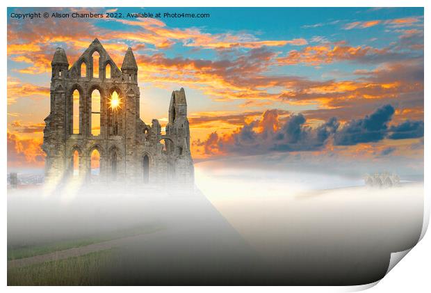 Evening Mist at Whitby Abbey  Print by Alison Chambers