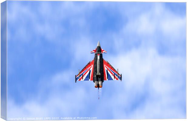 RAF Typhoon Eurofighter union jack flying Canvas Print by Simon Bratt LRPS
