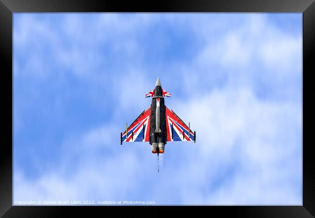 RAF Typhoon Eurofighter union jack flying Framed Print by Simon Bratt LRPS
