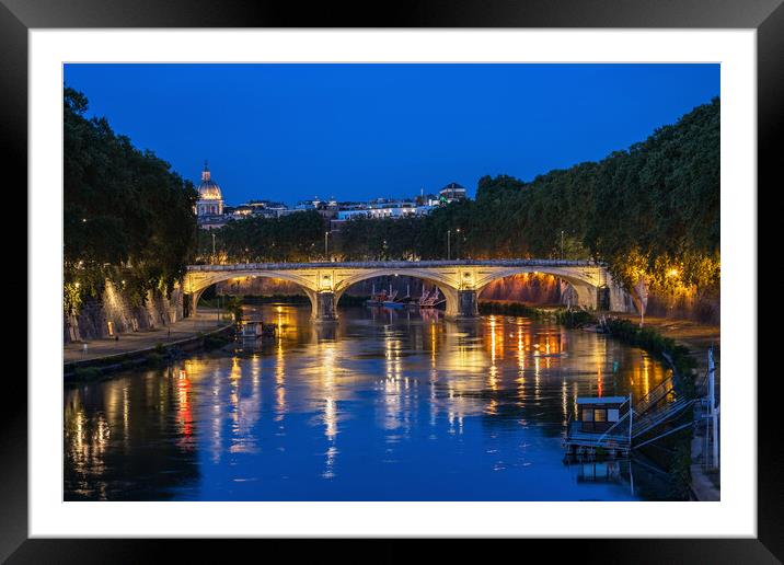 Tiber River In Rome At Night Framed Mounted Print by Artur Bogacki