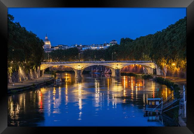 Tiber River In Rome At Night Framed Print by Artur Bogacki