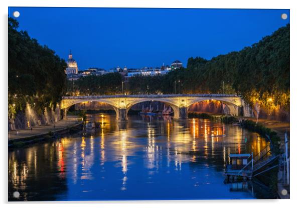 Tiber River In Rome At Night Acrylic by Artur Bogacki