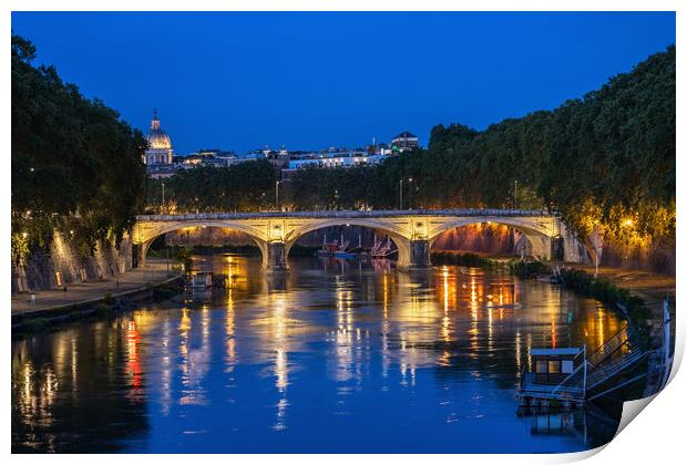 Tiber River In Rome At Night Print by Artur Bogacki