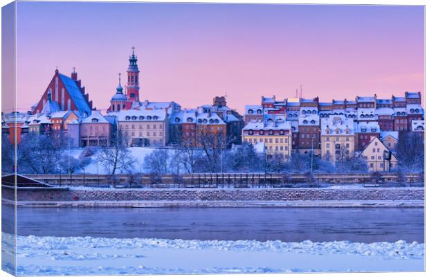 City Of Warsaw On Winter Dawn Canvas Print by Artur Bogacki