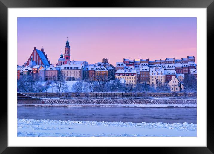 City Of Warsaw On Winter Dawn Framed Mounted Print by Artur Bogacki