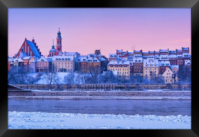 City Of Warsaw On Winter Dawn Framed Print by Artur Bogacki