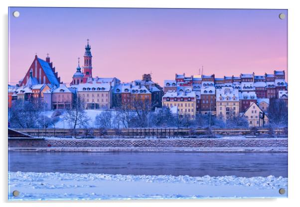 City Of Warsaw On Winter Dawn Acrylic by Artur Bogacki