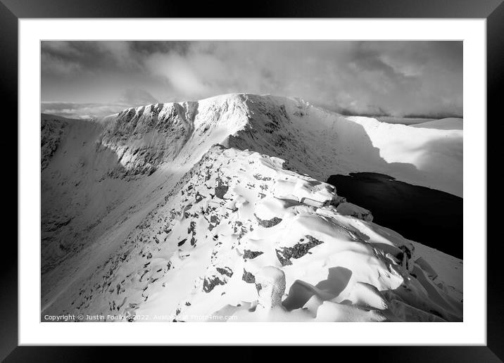 Striding Edge, Helvellyn in black and white Framed Mounted Print by Justin Foulkes