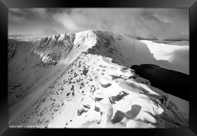 Striding Edge, Helvellyn in black and white Framed Print by Justin Foulkes