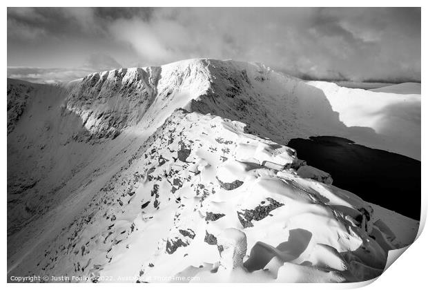 Striding Edge, Helvellyn in black and white Print by Justin Foulkes
