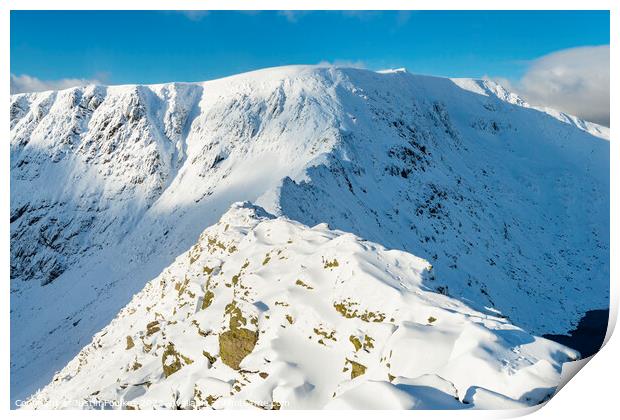 Striding Edge in winter, Helvellyn, Lake District Print by Justin Foulkes