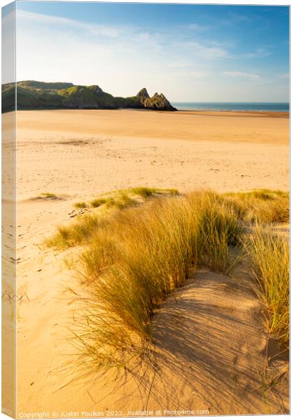 Three Cliffs Bay, Gower Peninsula, Wales Canvas Print by Justin Foulkes